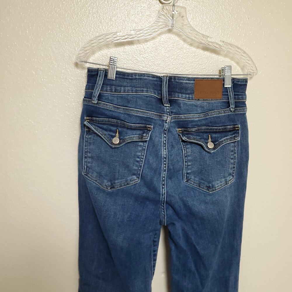 JUDY BLUE Flare High Rise Button Flap Pocket Dark Wash Stretch Jeans - Picture 9 of 12